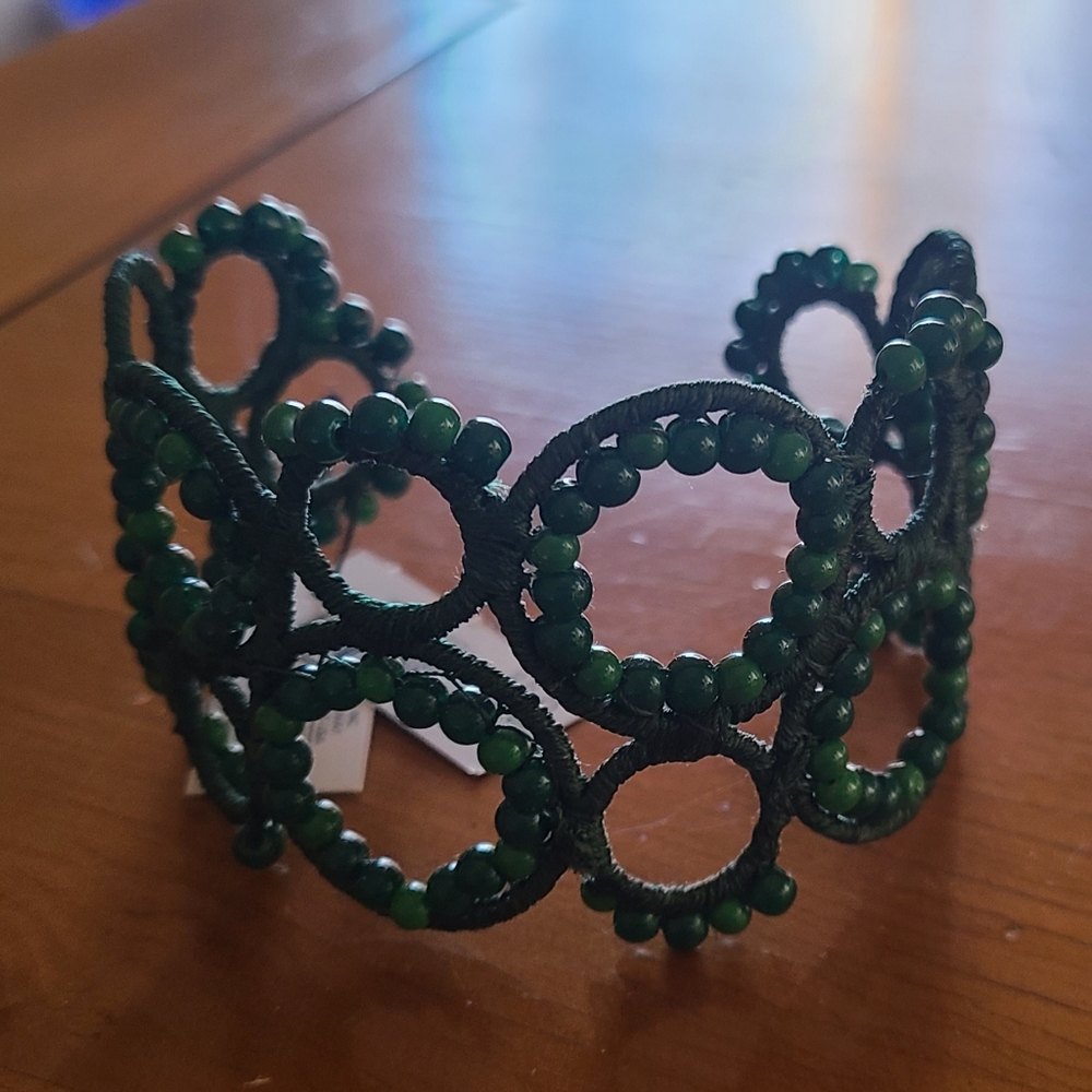 Chicos dark green beaded cuff bracelet. New with tags.